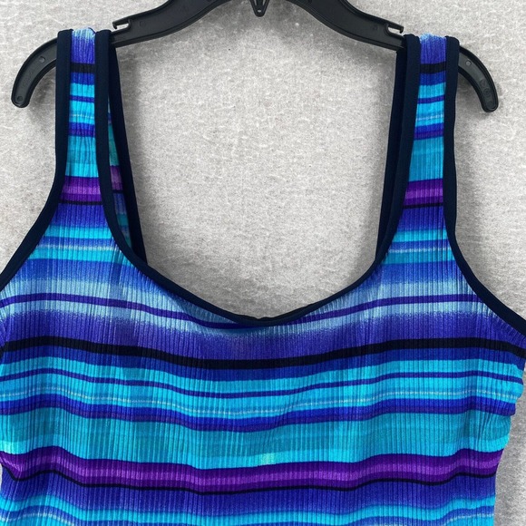 Orvis Swimsuit Womens 18L One Piece Blue Purple Shorts Tank Ribbed Modest - Picture 5 of 14